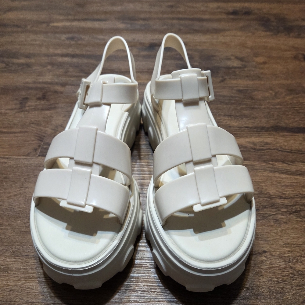 Melissa Anthropologie Ella Cream Platform Sandals Shoes 10 View 3